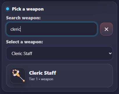 Weapon search preview