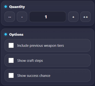Quantity and options