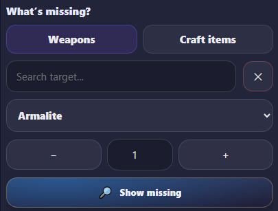 Missing materials target preview